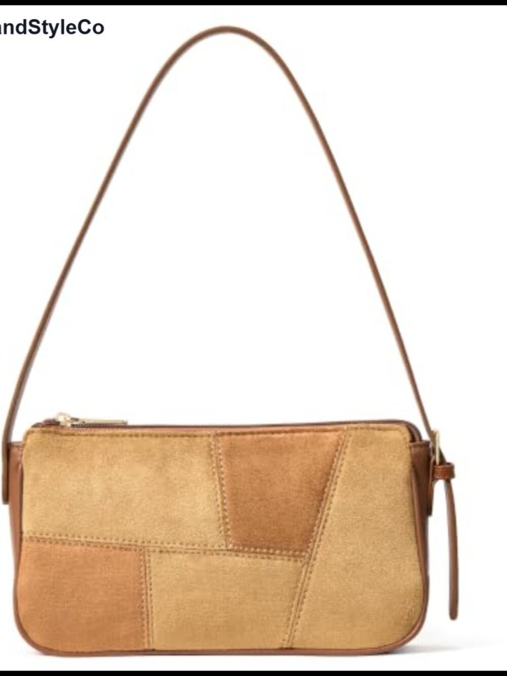 Patchwork Suede Shoulder Bag Y2K Small Purse Adjustable Satchel